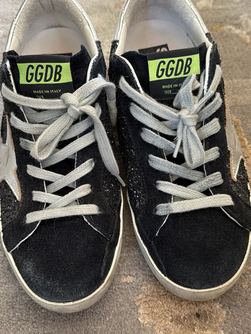 Golden Goose Black Suede Sneakers with Silver Star and Gray Laces - Picture 7 of 8